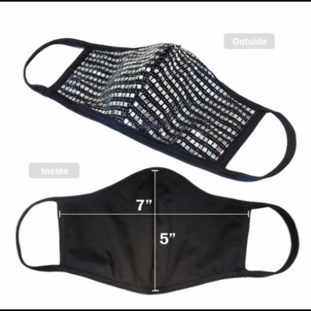 ‼️ Black Silver Sequin Protective Face Mask - Picture 2 of 3